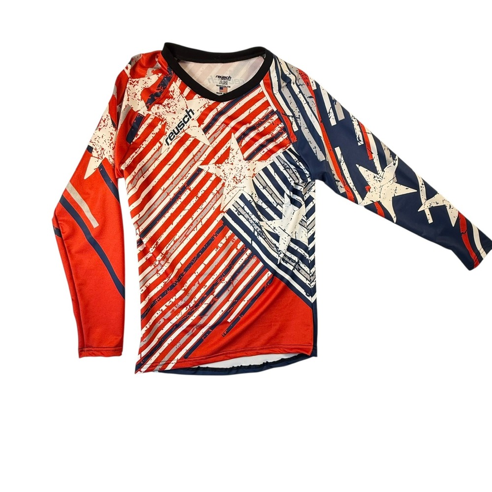 Reusch Goalie Jersey Mens Medium Red White Blue Stars Stripes USA Long Sleeve